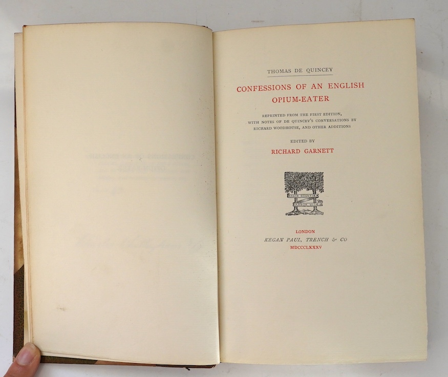 De Quincey, Thomas - Confessions of an English Opium Eater....edited by Richard Garnett. Limited Large Paper Edition (of 50 numbered copies, signed by the printers). title printed in red and black; original half morocco